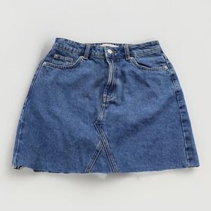 Primark Denim Mini Skirt Women Size 4 Blue Raw Hem Jean Short Skirt